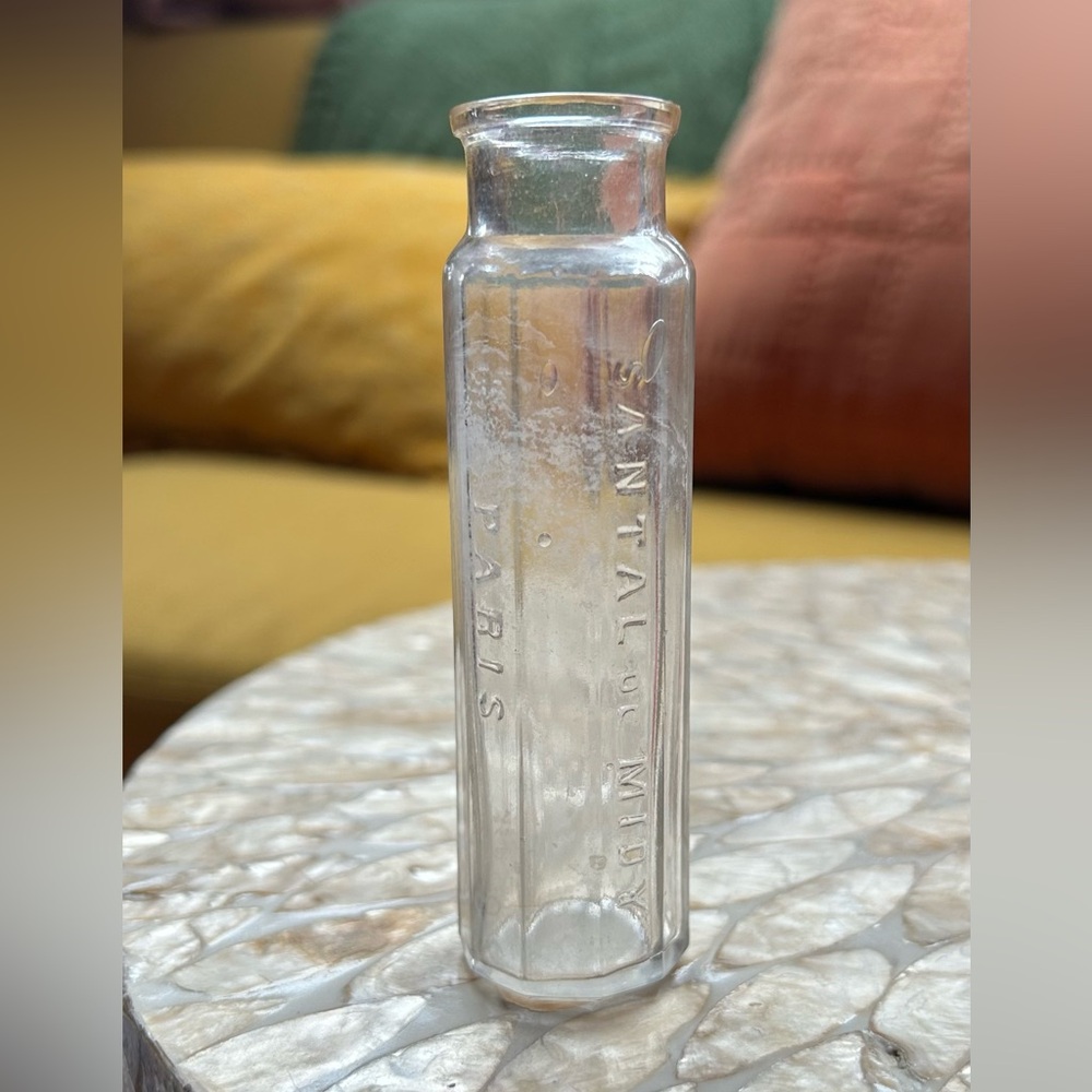 Antique Bottle 4 1/8” 10-Sided Embossed Santal de Midy Paris 1800’s